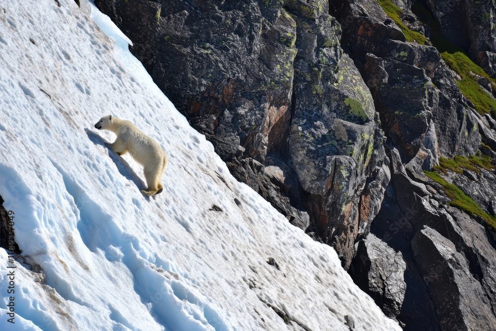 A polar bear climbing a glacier, navigating the icy terrain with ease A polar bear climbing a glacier, navigating the icy terrain with ease