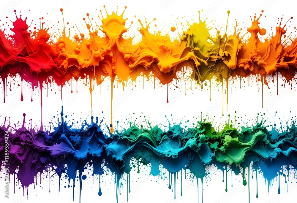 Fototapeta premium Abstract Rainbow Paint Splatter on White Background