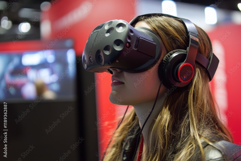 a person wearing a virtual reality headset and headphones a person wearing a virtual reality headset and headphones