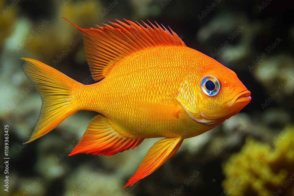 an orange fish with bright blue eyes an orange fish with bright blue eyes