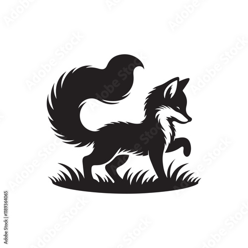  Fox pup playing with its tail silhouette