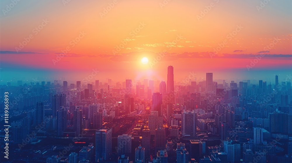 Abstract cityscape at twilight, minimalist style, warm and cool tones blending. Abstract cityscape at twilight, minimalist style, warm and cool tones blending.
