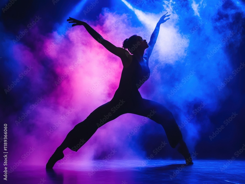 silhouette of a dancer in a colorful smoke silhouette of a dancer in a colorful smoke