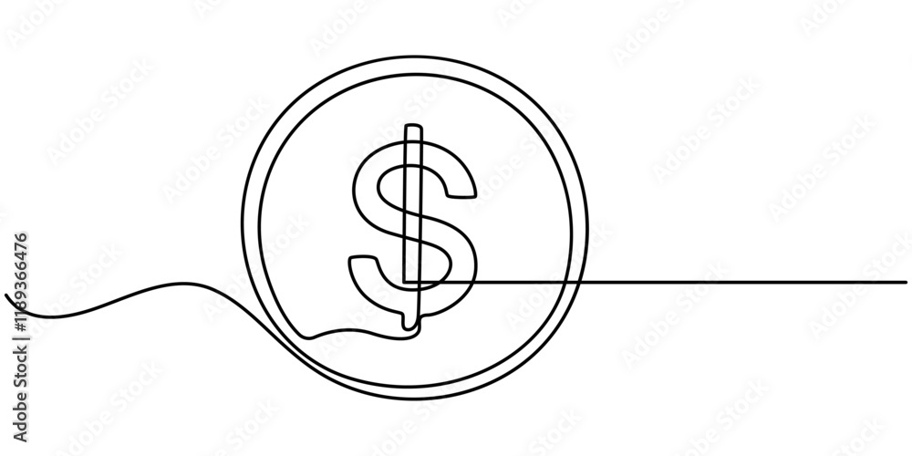 one line drawing stack of coin money currency vector illustration template design, Monetization Continuous Line Editable Stroke Line, Continuous one line drawing of dollar sign Minimalism design.