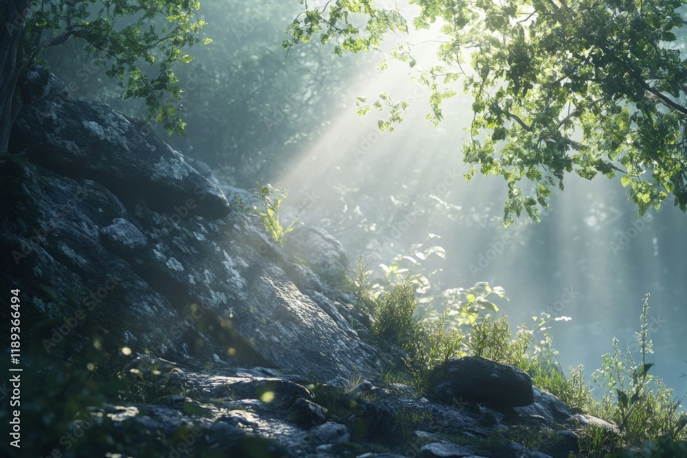 sunlight streaming through a forest canopy sunlight streaming through a forest canopy