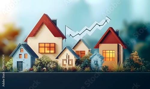 Wallpaper Mural An illustrative concept of the housing market, showcasing residential real estate development, property investment growth, and the upward trend in housing sales and prices, Generative Ai Torontodigital.ca