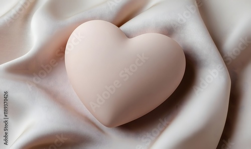 Pale pink heart on beige silk fabric.