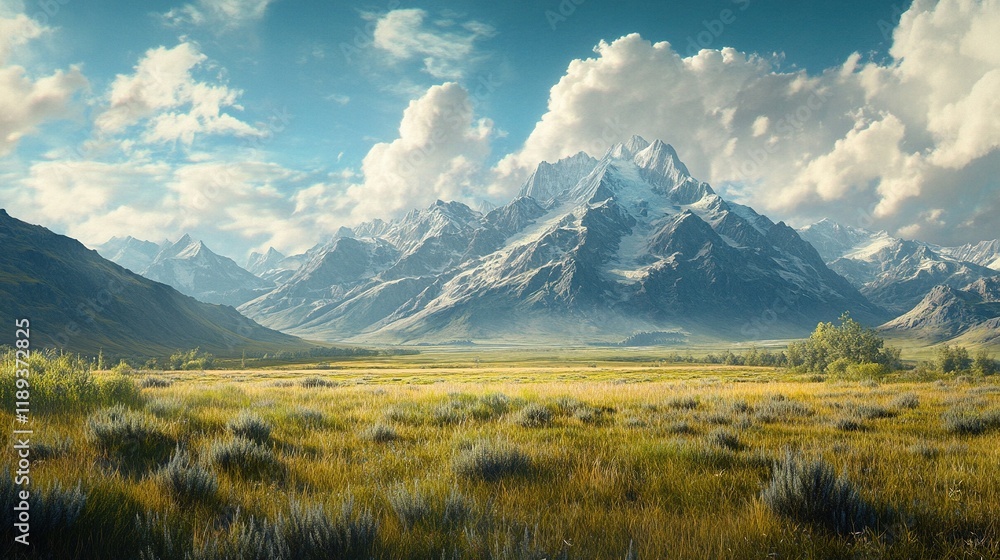 Fototapeta premium The sight of a distant mountain range, a call to adventure, discovery, and the pursuit of new horizons.