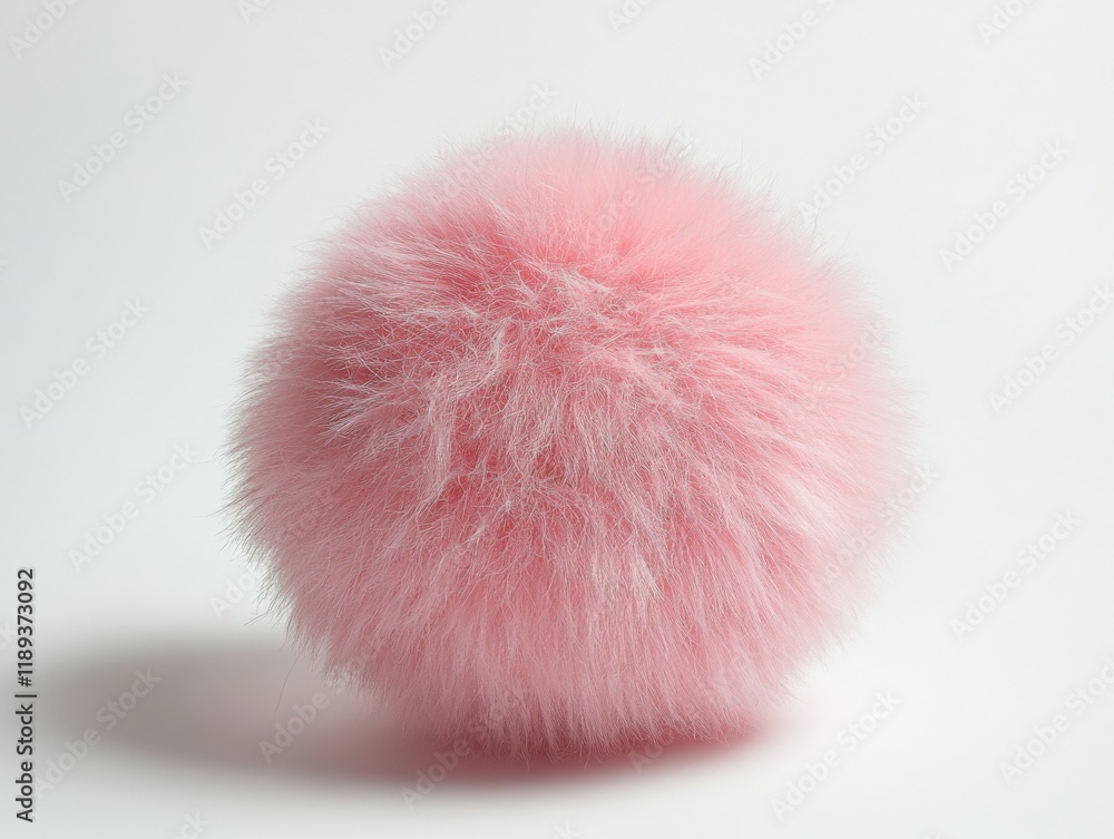 close up of a pink furry pom pom on white close up of a pink furry pom pom on white