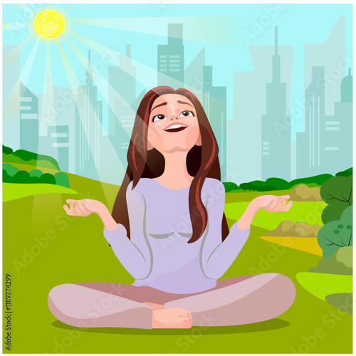 Girl enjoying the sun's rays in a city park vector