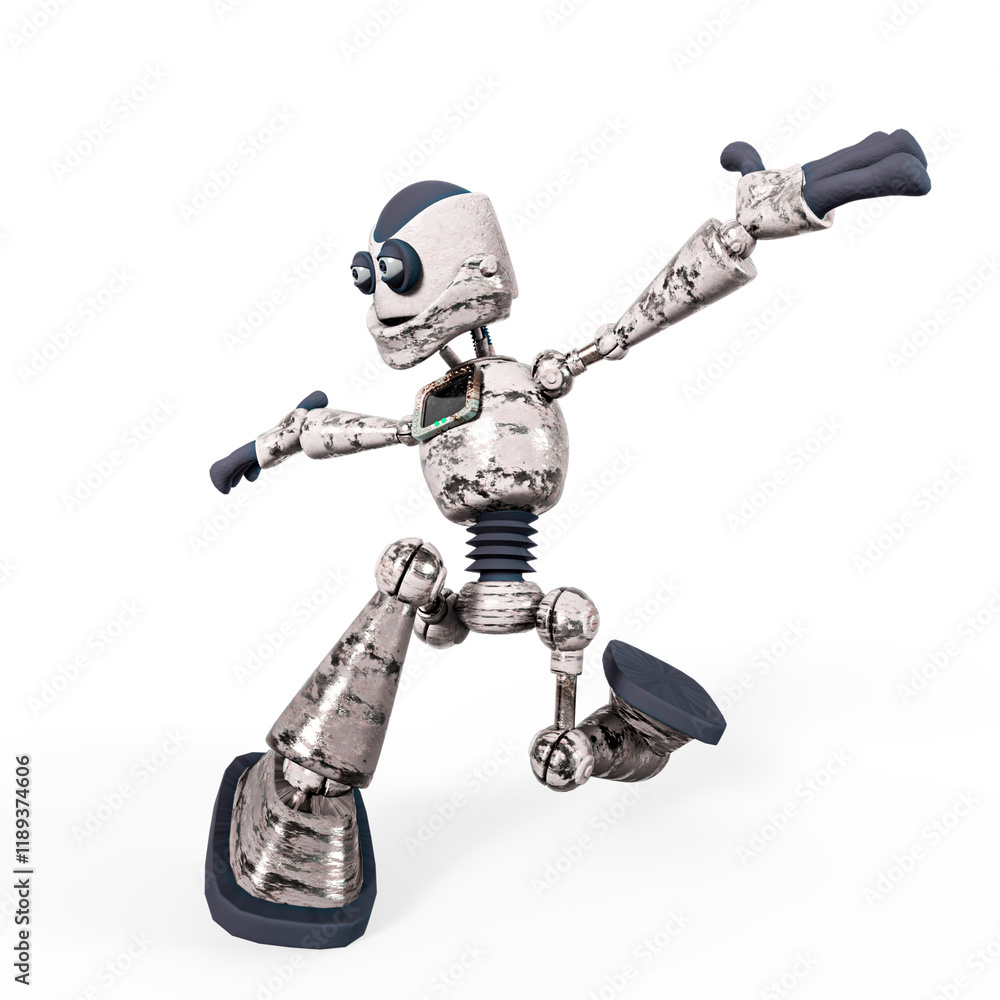 rusty cartoon robot is dancing hiphop in white background rusty cartoon robot is dancing hiphop in white background