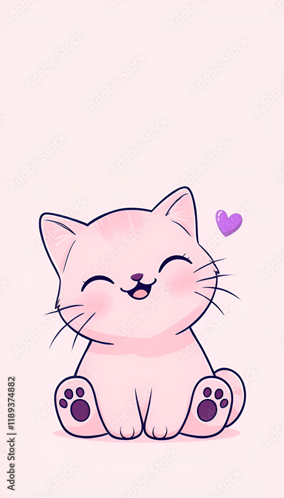 cute cat pink background and purple heart cute cat pink background and purple heart