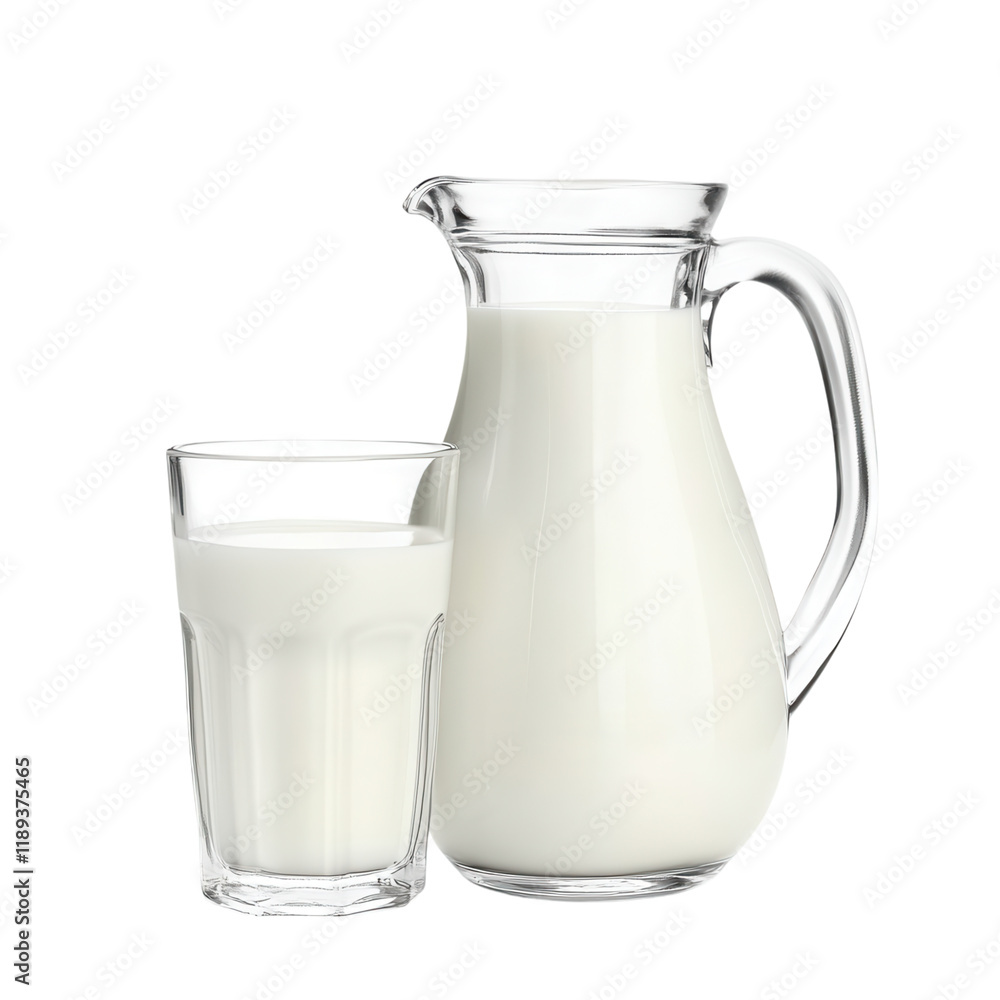 Refreshing Glass and Pitcher of Milk: A Dairy Delight, Perfect for Breakfast or a Healthy Snack