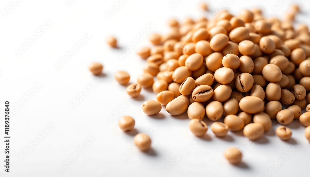 Close-up of Light Brown Coffee Beans on White Background - Stock Photo Close-up of Light Brown Coffee Beans on White Background - Stock Photo