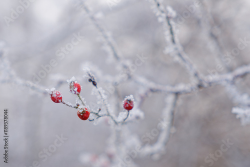 Photography Rose hip plant in Winter