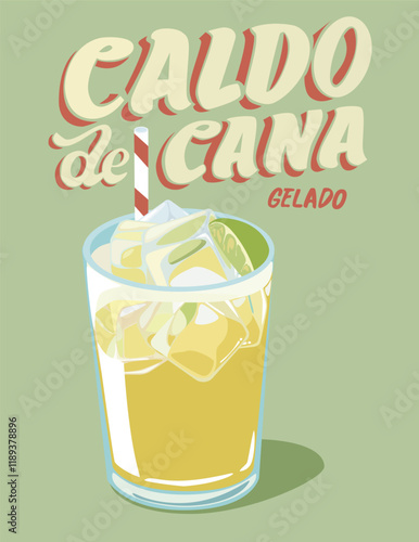 Caldo de Cana vector. Sugar cane juice illustration banner.