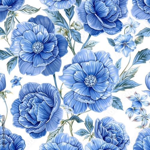 Seamless beautiful decorative blue flowers pattern