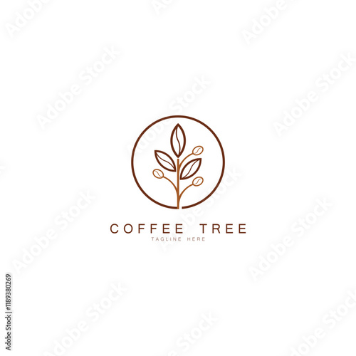 coffee bean with leaf plant branch hipster minimal logo vector with leaf simple line outline icon for cafe
