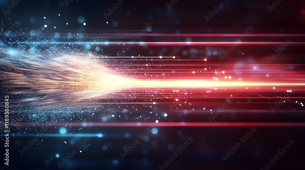 Obraz premium Abstract speed light streak, futuristic energy beam, digital technology, dark background, website banner