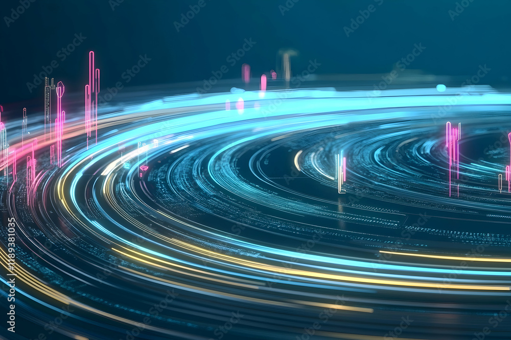 Fototapeta premium Abstract swirling data streams, futuristic technology concept, digital world background, ideal for tech presentations