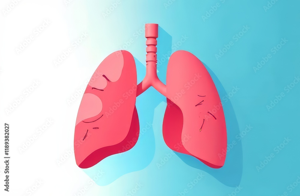 Three-dimensional human lungs of pink color on a white and blue background in the center. The concept of health, healthy lungs, disease prevention. Three-dimensional human lungs of pink color on a white and blue background in the center. The concept of health, healthy lungs, disease prevention.