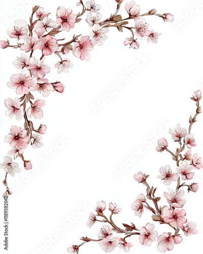Wallpaper Mural Delicate pink cherry blossoms frame a blank white background, creating a serene and elegant floral design. Torontodigital.ca