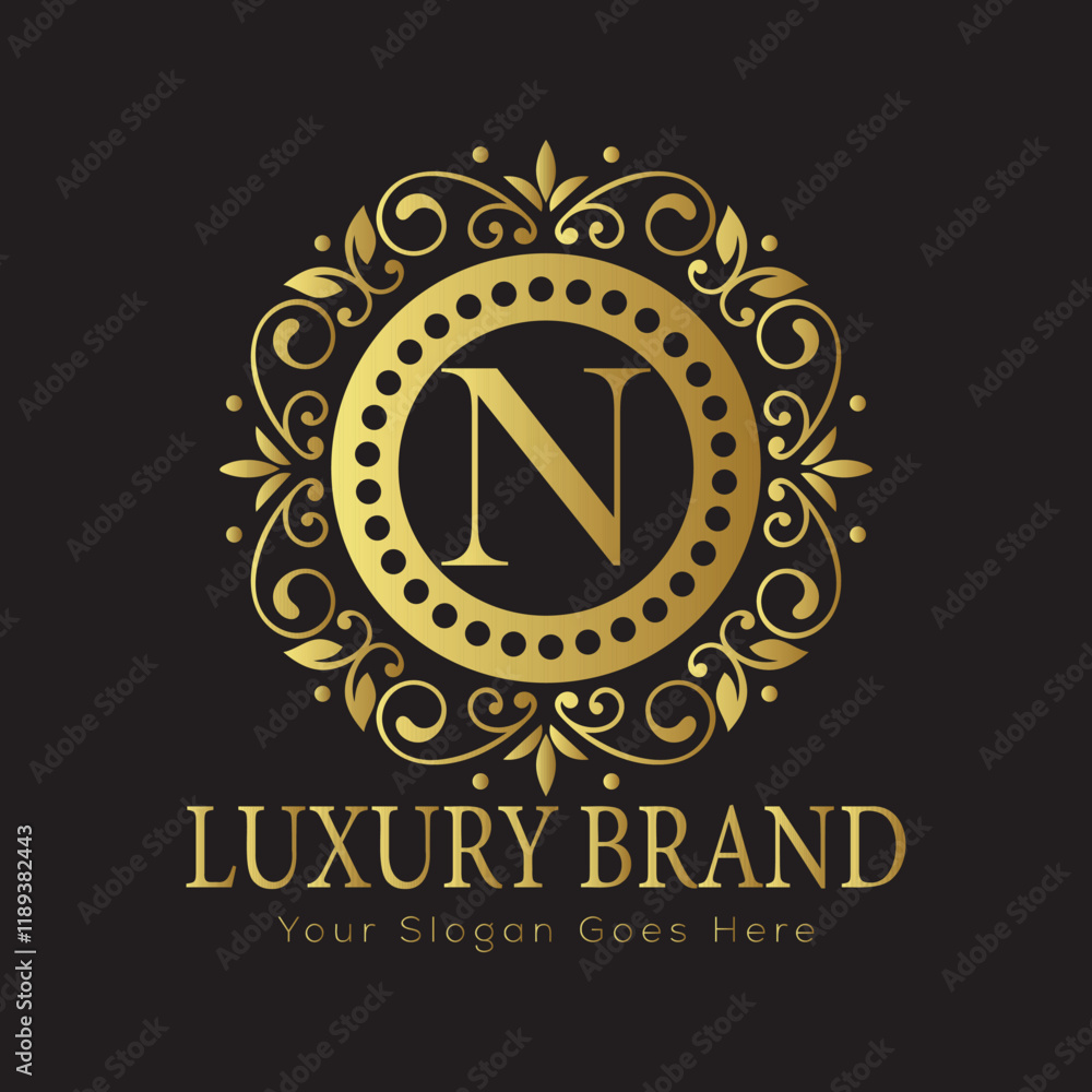 Fototapeta premium Letter Luxury brand logo design with a royal gold crown emblem and elegant typography 