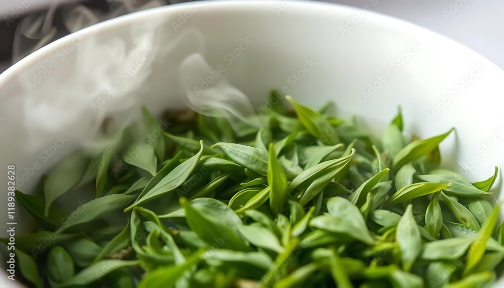 Steaming Green Leaves: A Serene Culinary Image