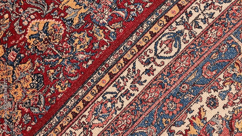 Exquisite handwoven Persian rug with intricate floral patterns in deep reds golds and blues showcasing fine artisan craftsmanship Exquisite handwoven Persian rug with intricate floral patterns in deep reds golds and blues showcasing fine artisan craftsmanship