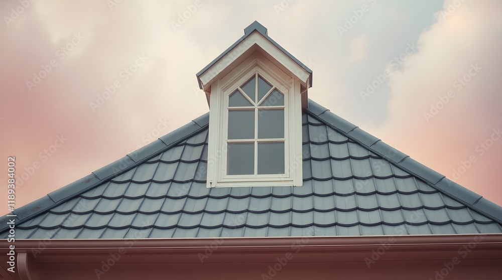 stock photo House roof with elegant window, soft pastel colors, volumetric lighting, visible light beams, graceful and refined features, stock photo House roof with elegant window, soft pastel colors, volumetric lighting, visible light beams, graceful and refined features,
