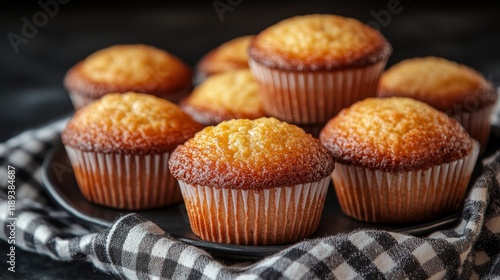 Delicious homemade cornbread muffins served on a plate with a checkered napkin