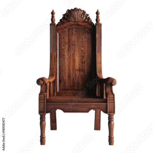 Elegant Antique Wooden Throne Chair Ornate Carved Detail Isolated on White Background