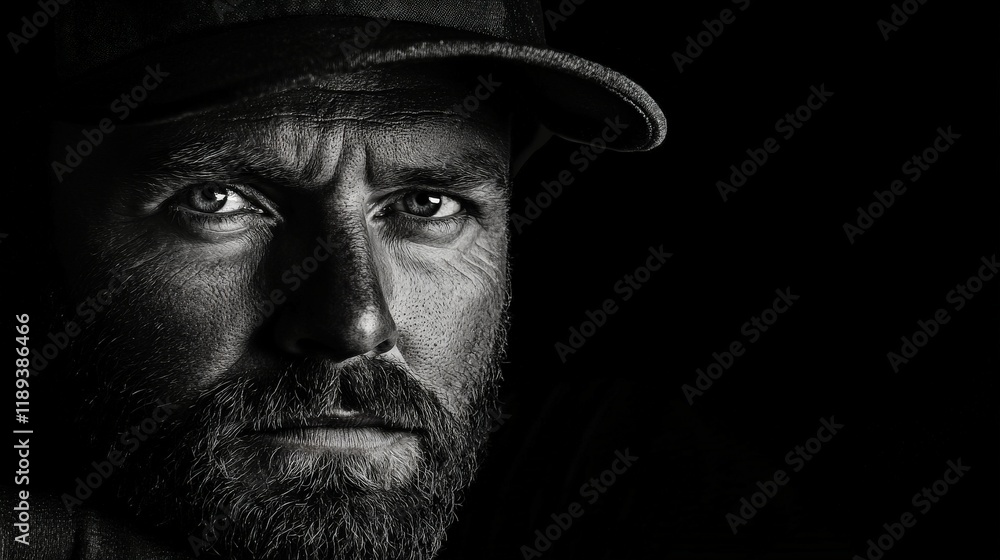 Miner focused on work with intense gaze in dramatic lighting Miner focused on work with intense gaze in dramatic lighting