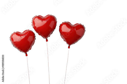 Three red heart shaped balloons floating on transparent background