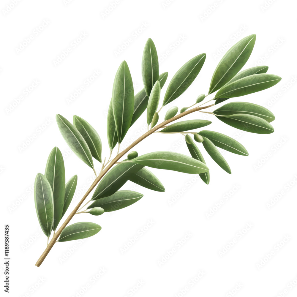 A Detailed Illustration of an Olive Branch with Lush Green Leaves and Ripe Olives A Detailed Illustration of an Olive Branch with Lush Green Leaves and Ripe Olives