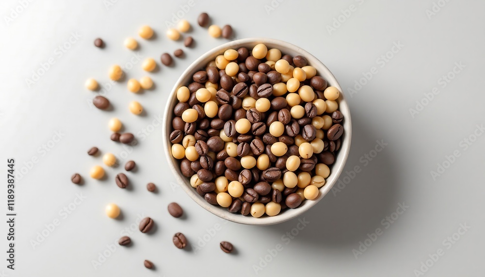 Bowl of Coffee Beans and Candied Nuts: Sweet and Savory Snack Bowl of Coffee Beans and Candied Nuts: Sweet and Savory Snack
