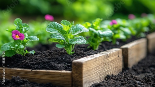 Growing red tomatoes supported by bamboo stakes in a lush garden under bright...