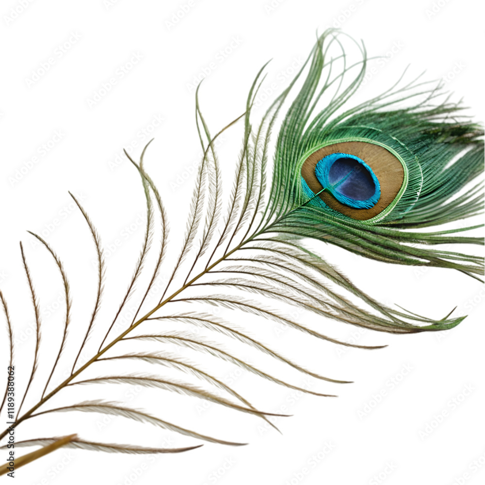Obraz premium single peacock feather closeup on transparent background