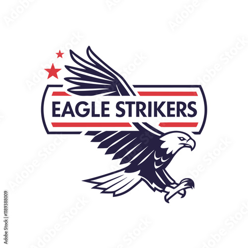 Eagle Strikers logo vector design features a sleek and bold emblem perfect for sports teams and business branding. A modern and dynamic graphic ideal for any professional purpose.