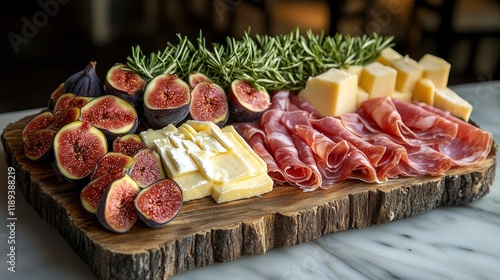 Delicious charcuterie board featuring fresh figs, cheeses, and cured meats fo...