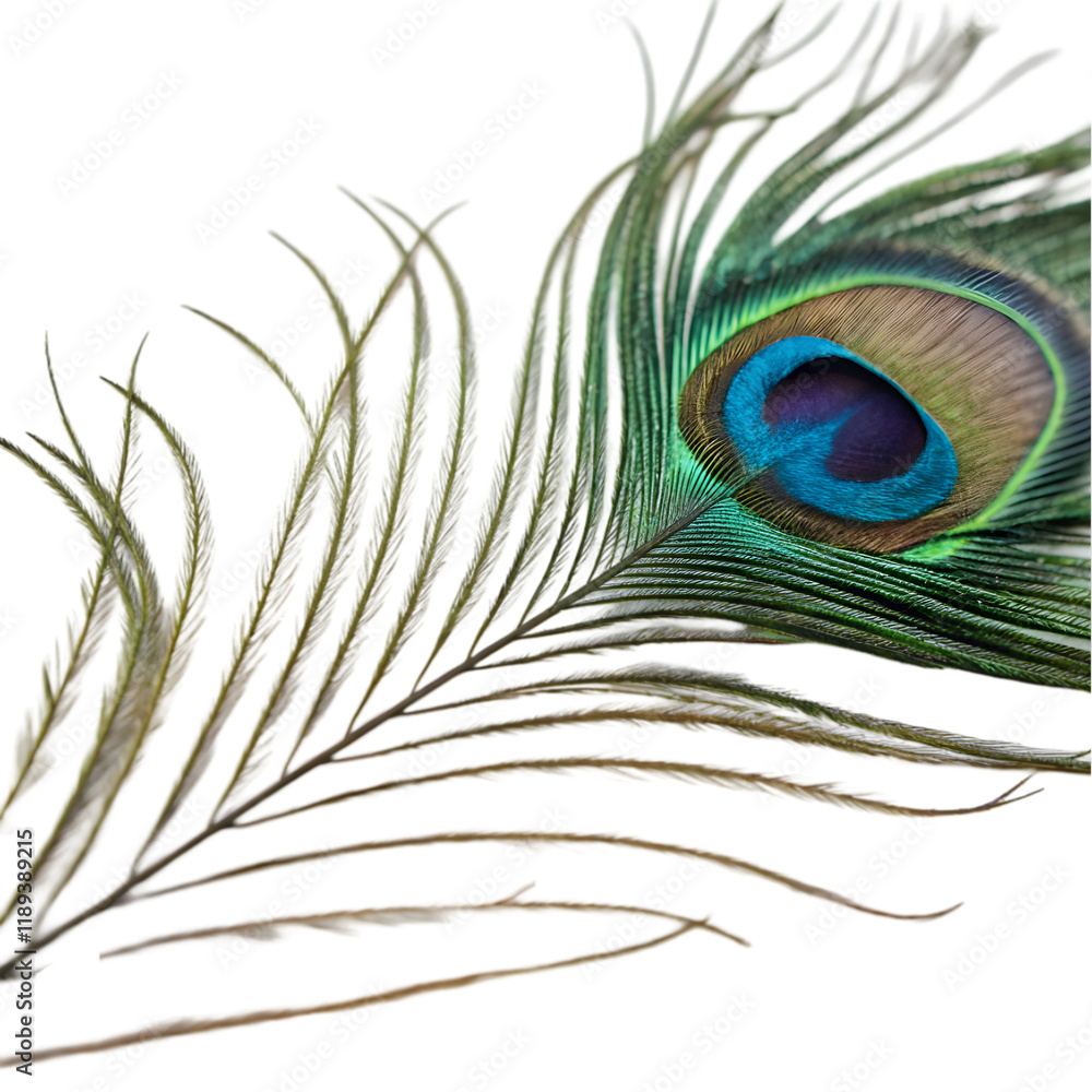 Obraz premium single peacock feather closeup on transparent background