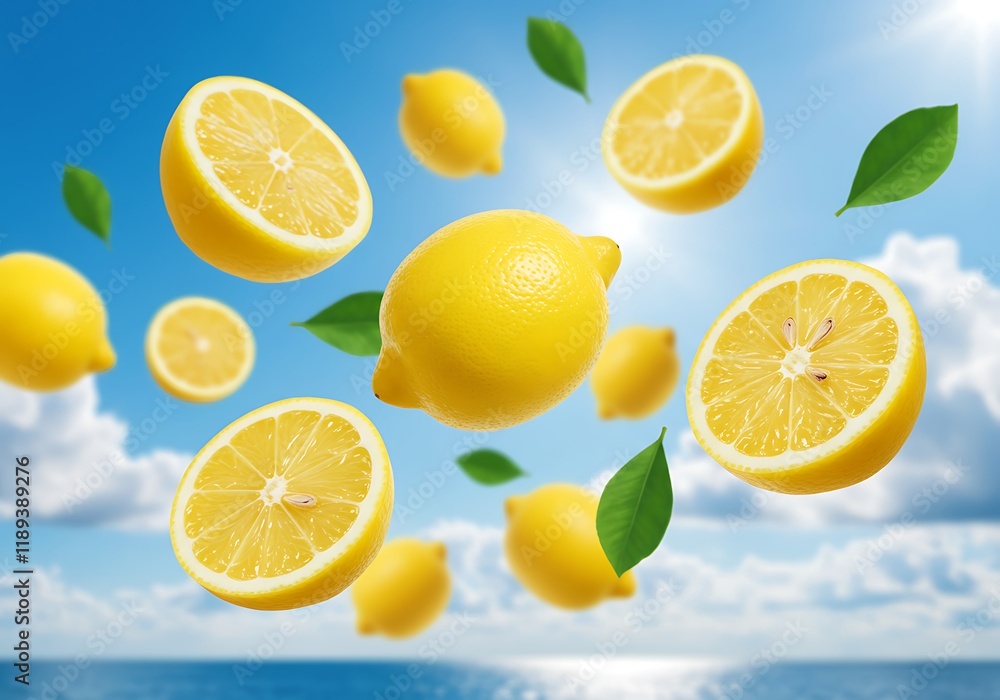Fototapeta premium Lemons Falling From The Sky - Tropical Wallpaper 