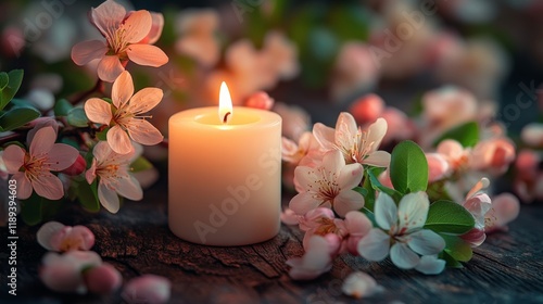 Candlelight surrounded by blooming flowers during a tranquil evening