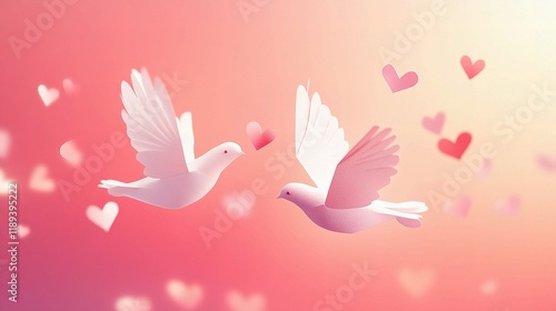 Elegant Valentine's Day Card Design with Doves and Hearts photo