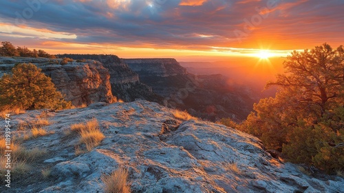 Sunset over the Grand Canyon reveals vibrant colors and stunning rock formations