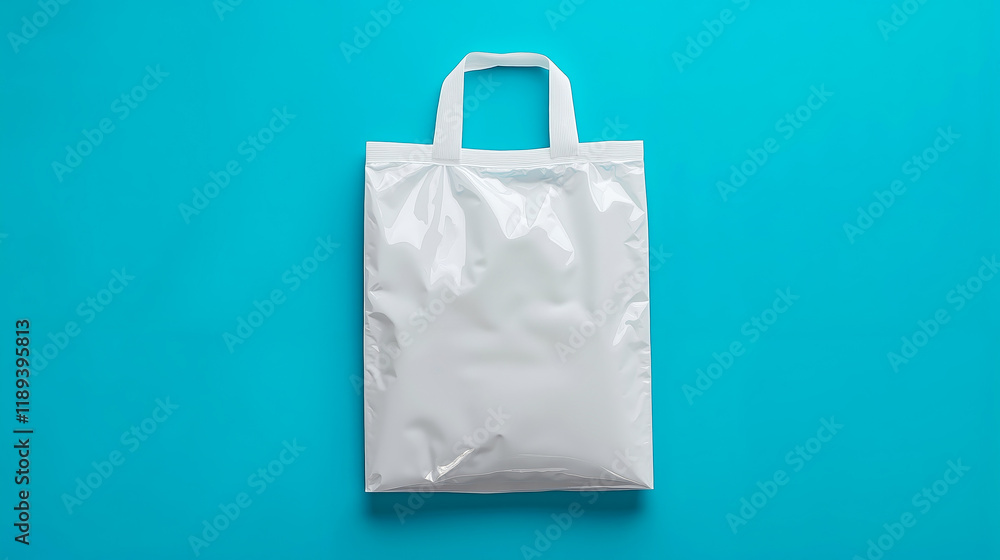 A white plastic bag on a blue background A white plastic bag on a blue background