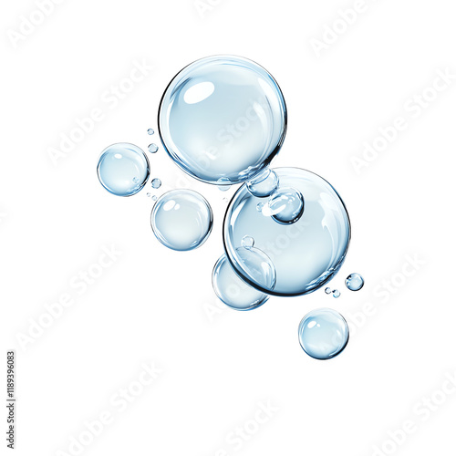 Obraz na płótnie Transparent bubbles with reflections, floating against a white background. Perfect for design elements in graphics or themes related to freshness and cleanliness. w salonie