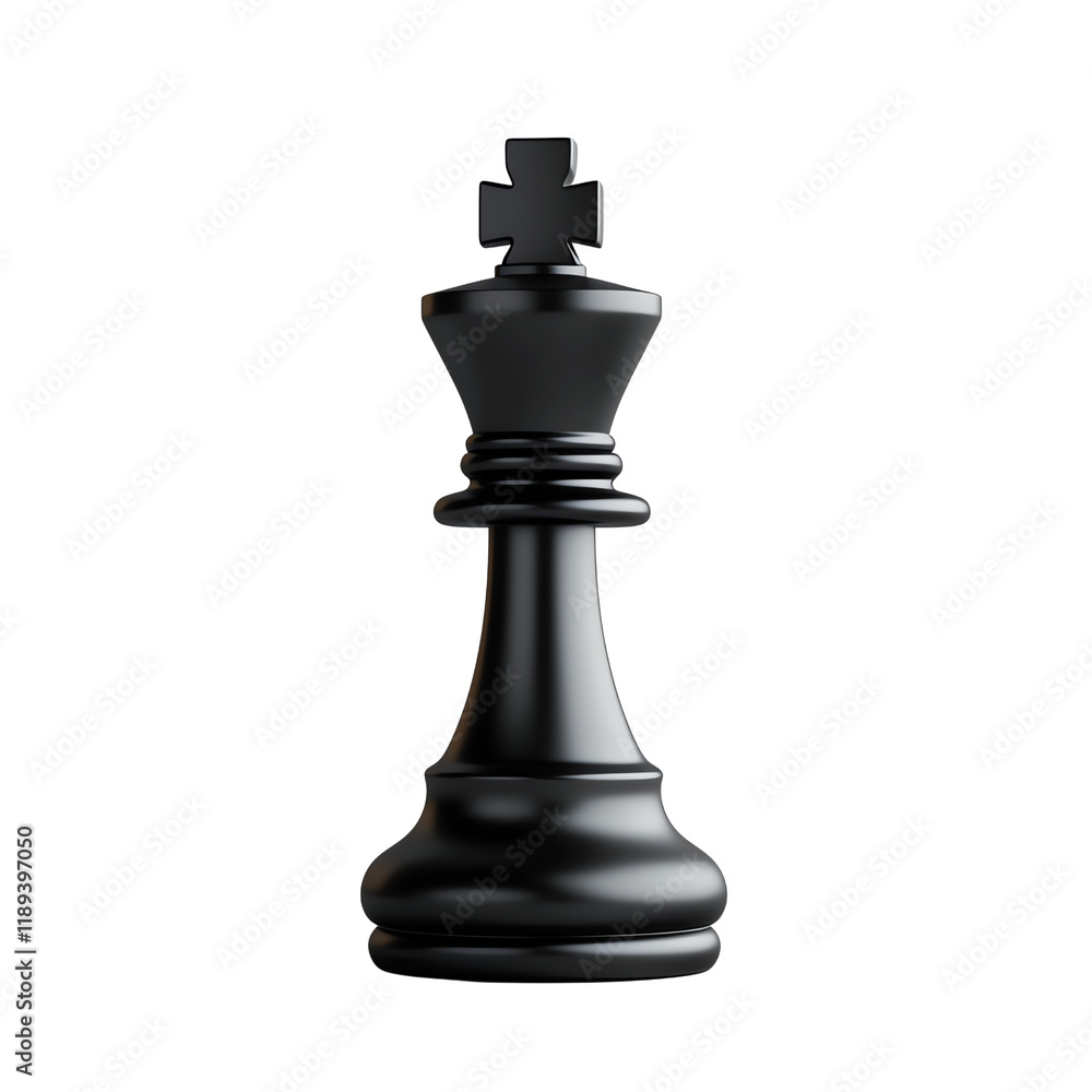 Elegant black king chess piece symbolizing strategy and intellect against a light gray background. Perfect for themes of leadership, planning, and competitive gameplay. Elegant black king chess piece symbolizing strategy and intellect against a light gray background. Perfect for themes of leadership, planning, and competitive gameplay.