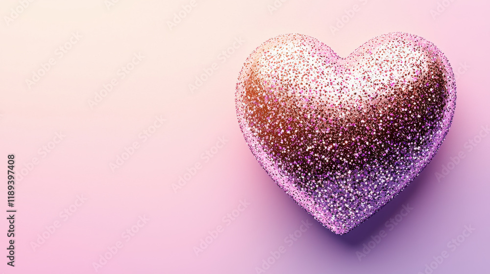Obraz premium Glittery heart with soft pink and lavender gradient background, evoking warmth and love