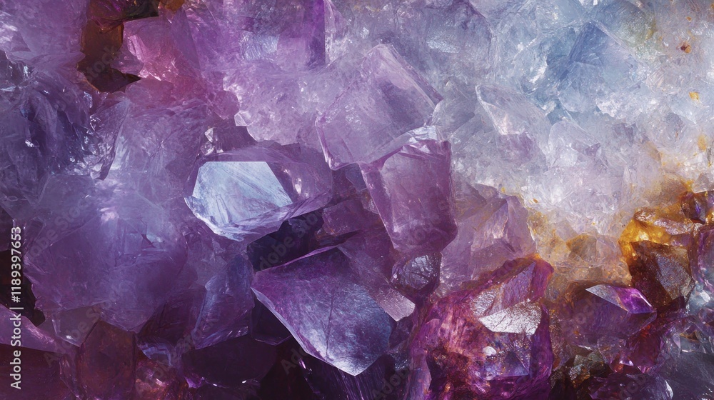 Close-up view of vibrant purple and blue crystal formations. Close-up view of vibrant purple and blue crystal formations.